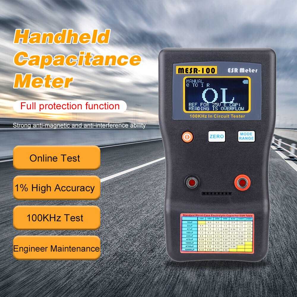 MESR-100 ESR Capacitance Ohm Meter Measuring Capacitance Resistance Capacitor Circuit Tester with SMD Test Clip