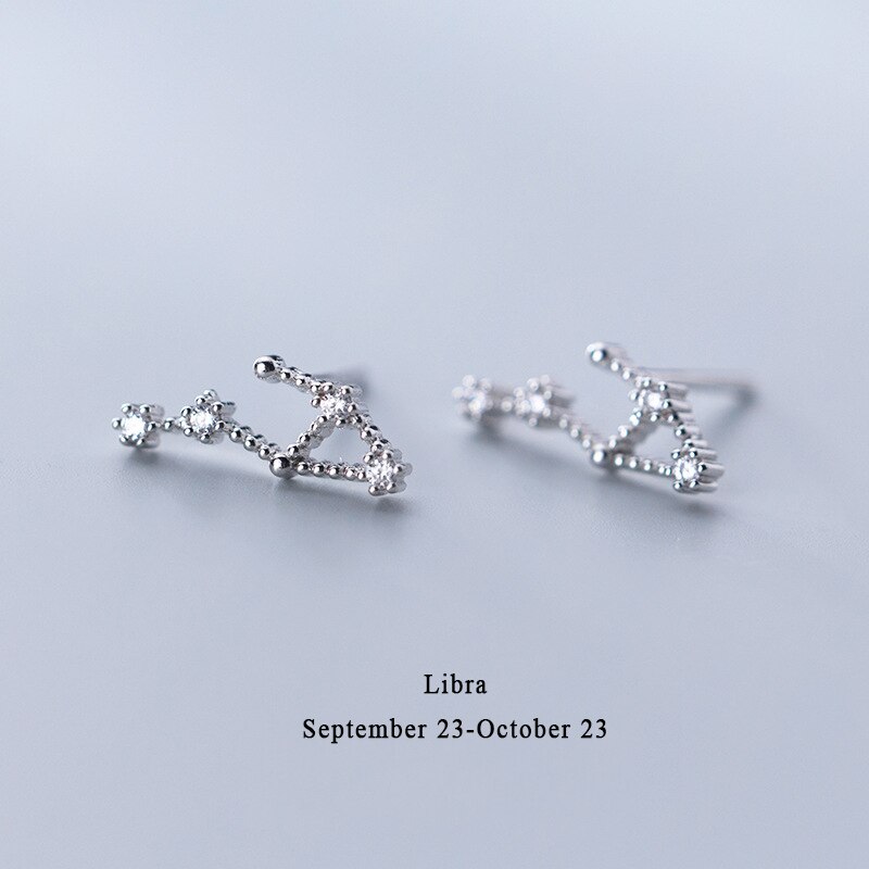 925 Sterling Silver AAA Cublic Zirconia Scorpio Taurus Twelve Constellation Zodiac Sign Stud Earrings Ear Piercing Jewelry: Libra