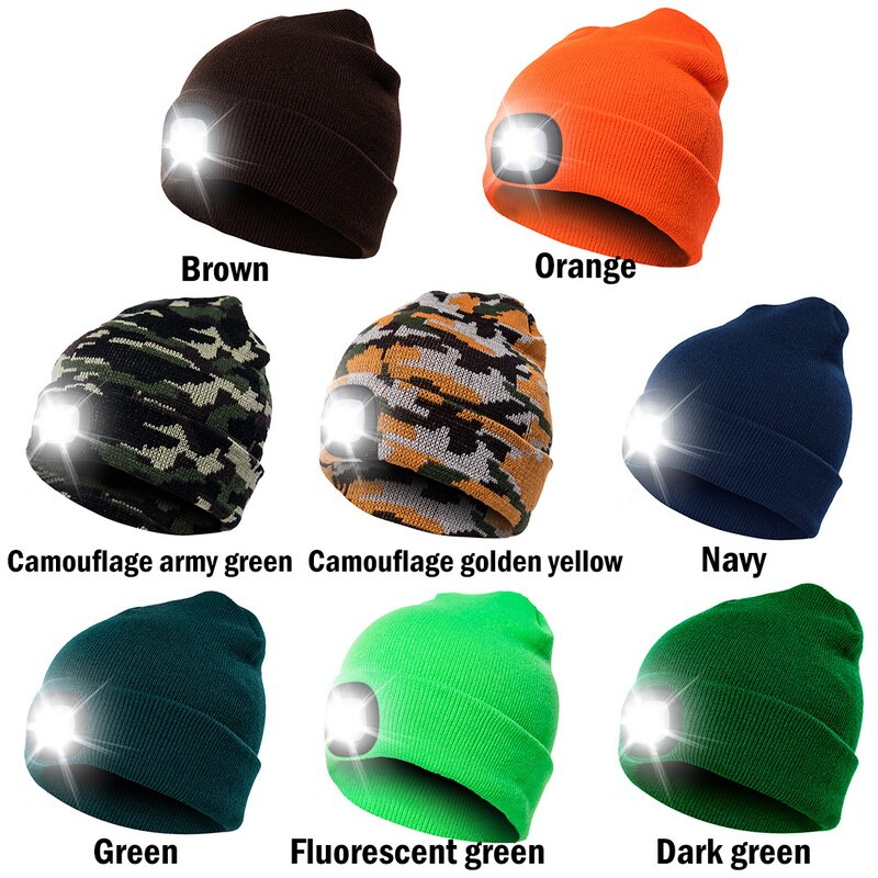 Winter Unisex Warmer Knit Cap Hat Button Battery LED Beanie Cap LED Spot light hat LED light headlights