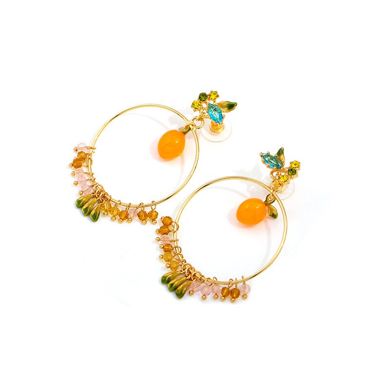 Romantisk søte oransje blomster perle ørering ring armbånd armbånd halskjede smykkesett for kvinner hvite blomster smykker: No4 øreringer