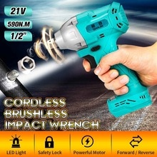 1/2 inch Square Wrench 21V Brushless Cordless Electric Impact Wrench Hand Drill Installation Power Tool