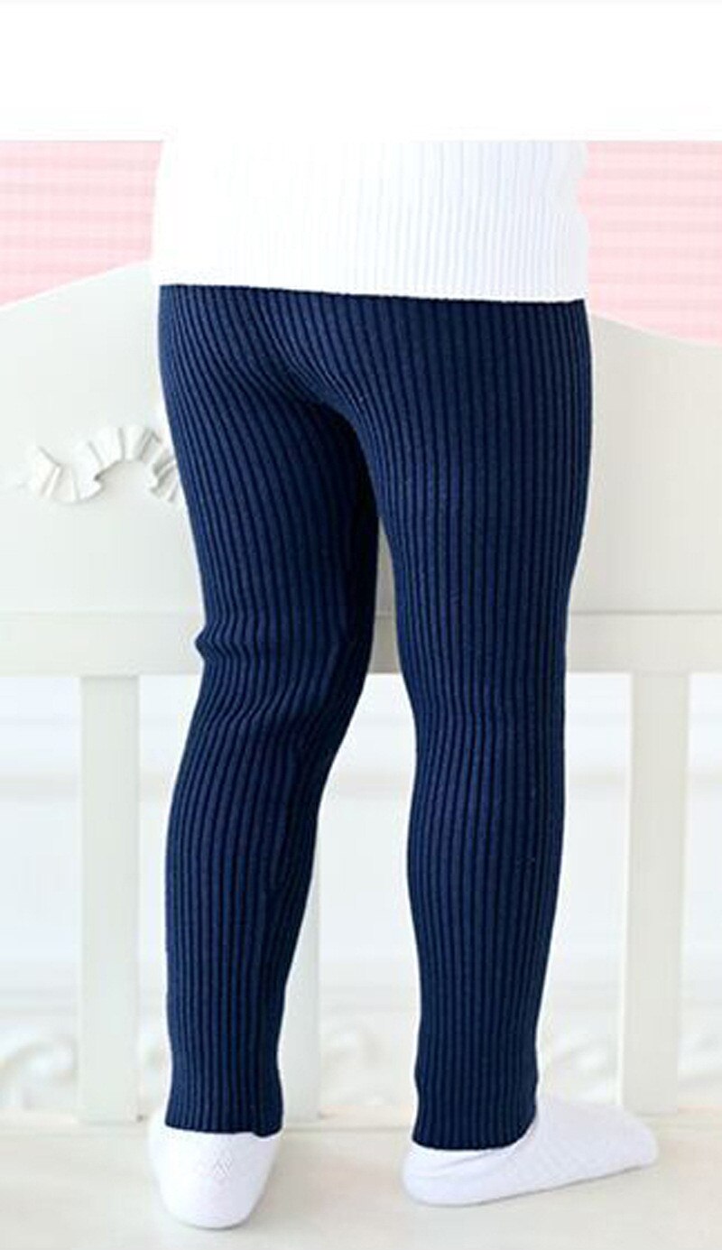 Flicka leggings barn ribbade byxor barn flickor bomull mjuka elastiska byxor stretchiga varma byxor småbarn fritidsstickade kläder