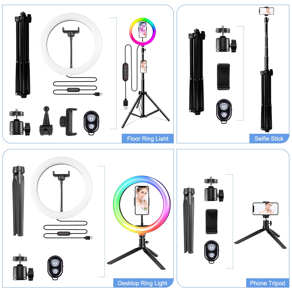 10 "26Cm Rgb Selfie Ring Lamp 26 Rgb Kleuren Licht Voor Mobiele Make Ring Licht Led Ring Licht met Stand Als Tafel Vloerlamp