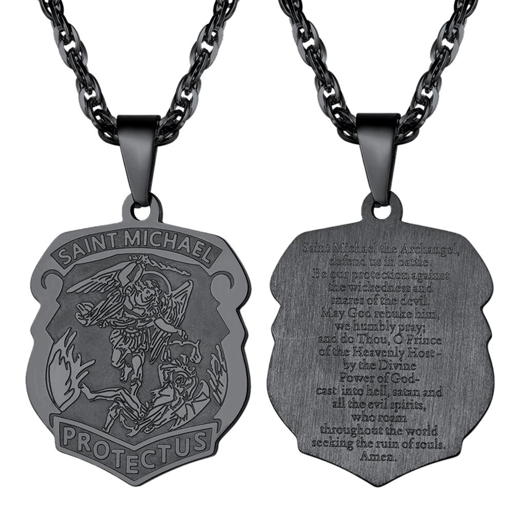 Estilo mitológico de alta qualidade metal saint michael o arcanjo pingente colar clássico católico religioso jóias: Black