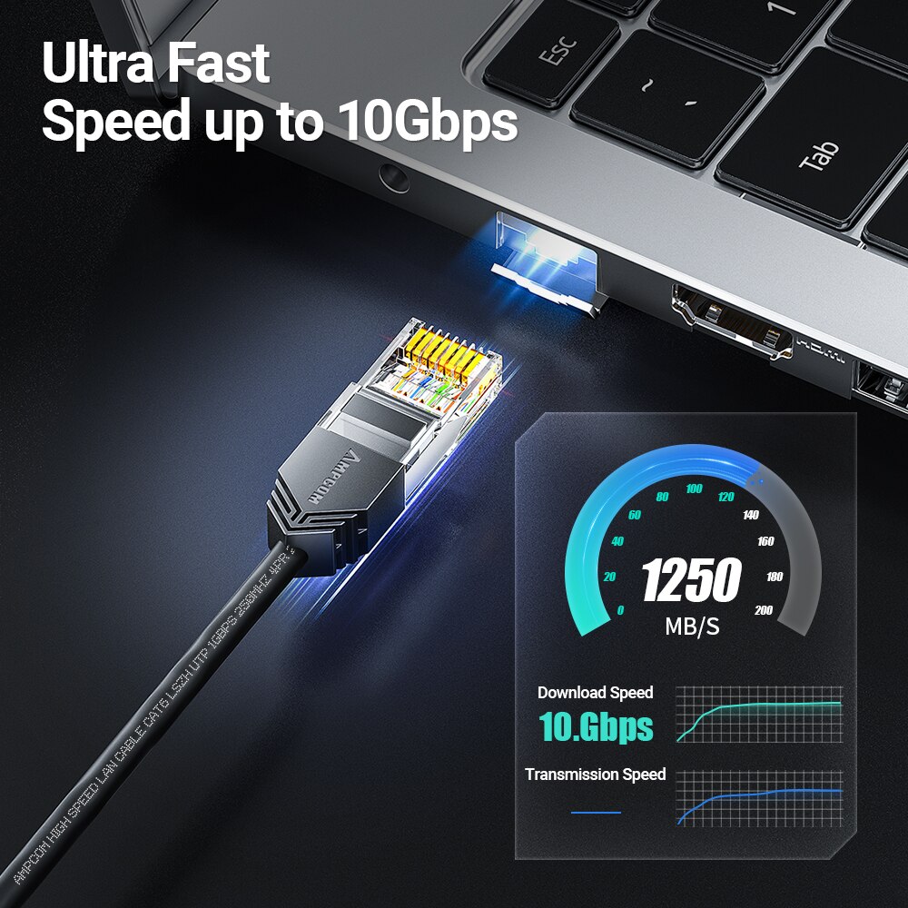 AMPCOM Ultra Slim Cat6a Network Cable, 3.8mm LSZH UTP RJ45 LAN Internet Network High Speed Cables Wire for Router Modem PC