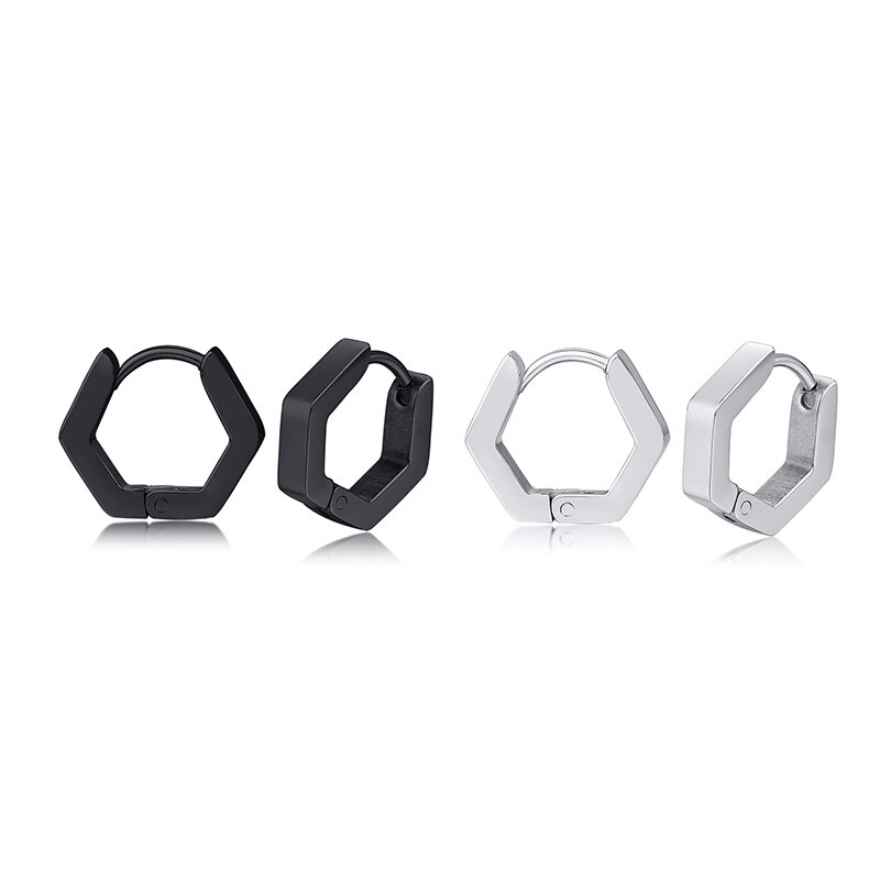 Sekskant øreringe til mænd kvinder geometri hex huggies rustfrit stål moderne unikke ørering unisex smykker: Stil 2 2 par