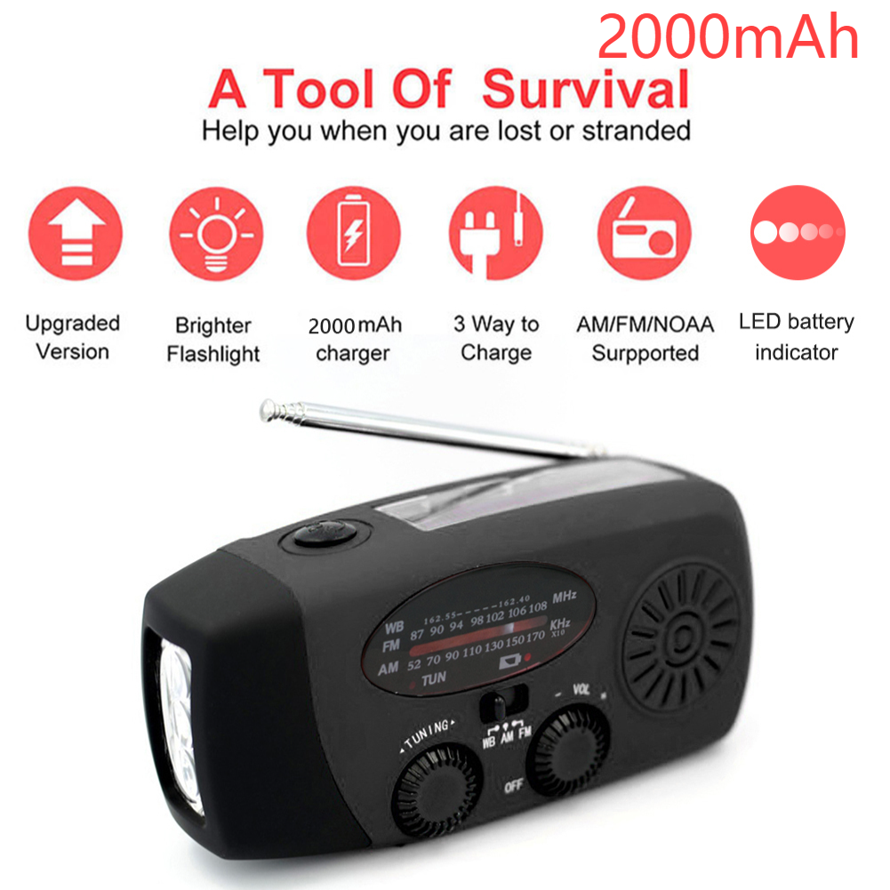 12000 mAh kleines tragbares Radio, Solarmodule, Notfallradio, Überleben mit Kurbel, wiederaufladbare Multifunktions-Taschenlampe, Powerbank: Lila