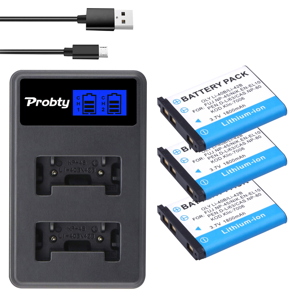 Li-40B Li-42B EN-EL10 Battery + Li 40B Battery Charger for Olympus Li 40B 42B, Nikon EN EL10, FinePix XP70 XP60 XP50 T550: Yellow