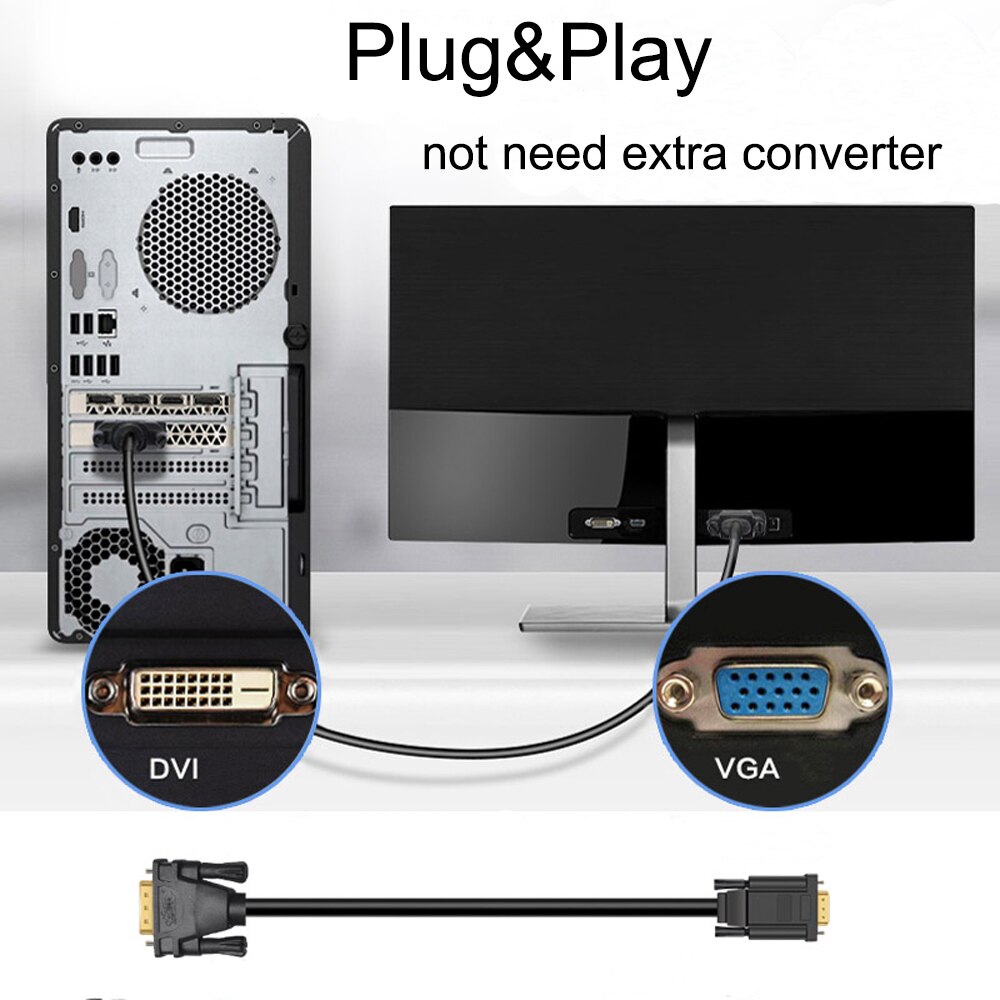 Pcer dvi 24+5 to vga kabel adapter dvi han til vga han konverter digital video kabel dvi vga kabel pc monitor hdtv projektor