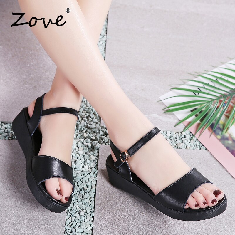 ZOVE Women Sandals Summer Slingback Buckle Leather Sandlas Women Sandals Platform Slides Ladies Beach Sandalias