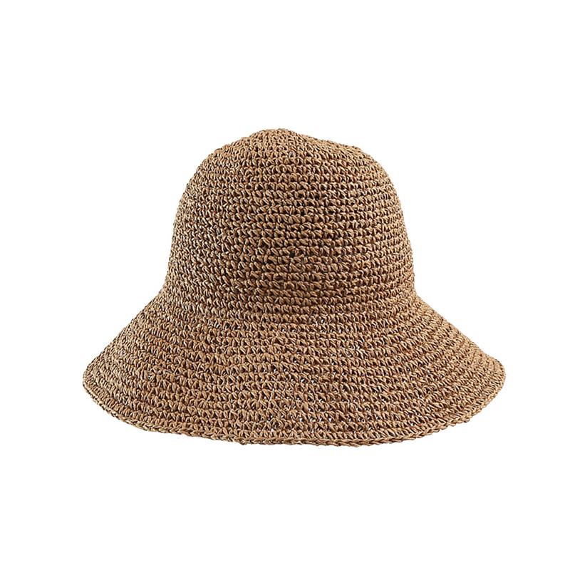 1pc kvinner utendørs hawaii stråhatt rund solblokk bred kant cap uv-beskyttelse sommer solhatt kvinner strandhatt (khaki)