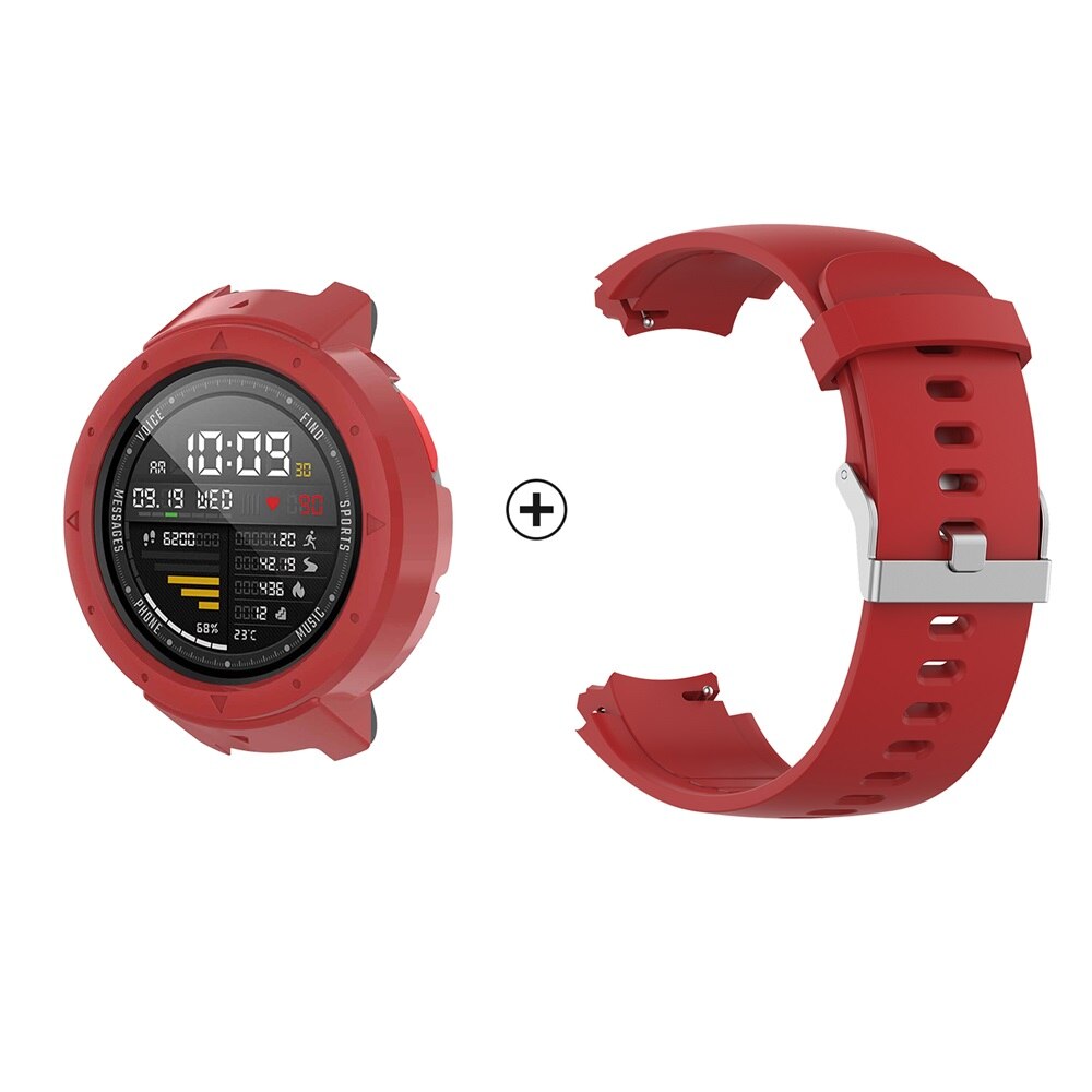 For Amazfit Verge A1801 Strap Smart Watch Band For Xiaomi Amazfit Verge 3 Case Cover Silicone Watchband + PC Protector Frame: Red