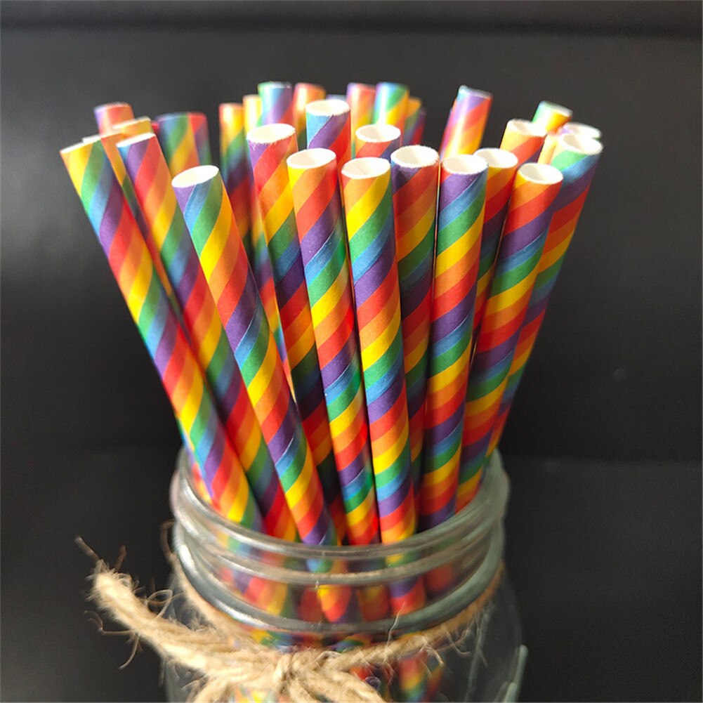 100Pcs Rainbow Rietjes Afbreekbaar Milieu Wegwerp Food Grade Papier Rietjes Party Bar Accessoire