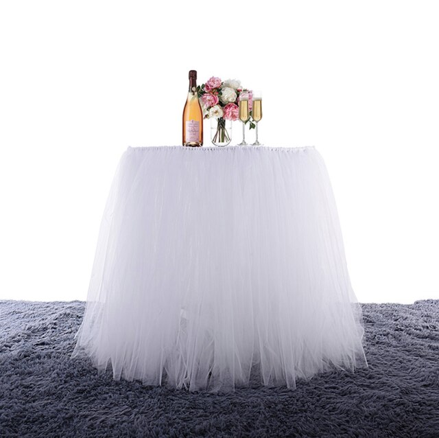 Tulle Tutu Table Skirt Tableware for Wedding Decoration Baby Shower Party Wedding Table Skirting Home Textile Finished Product: white