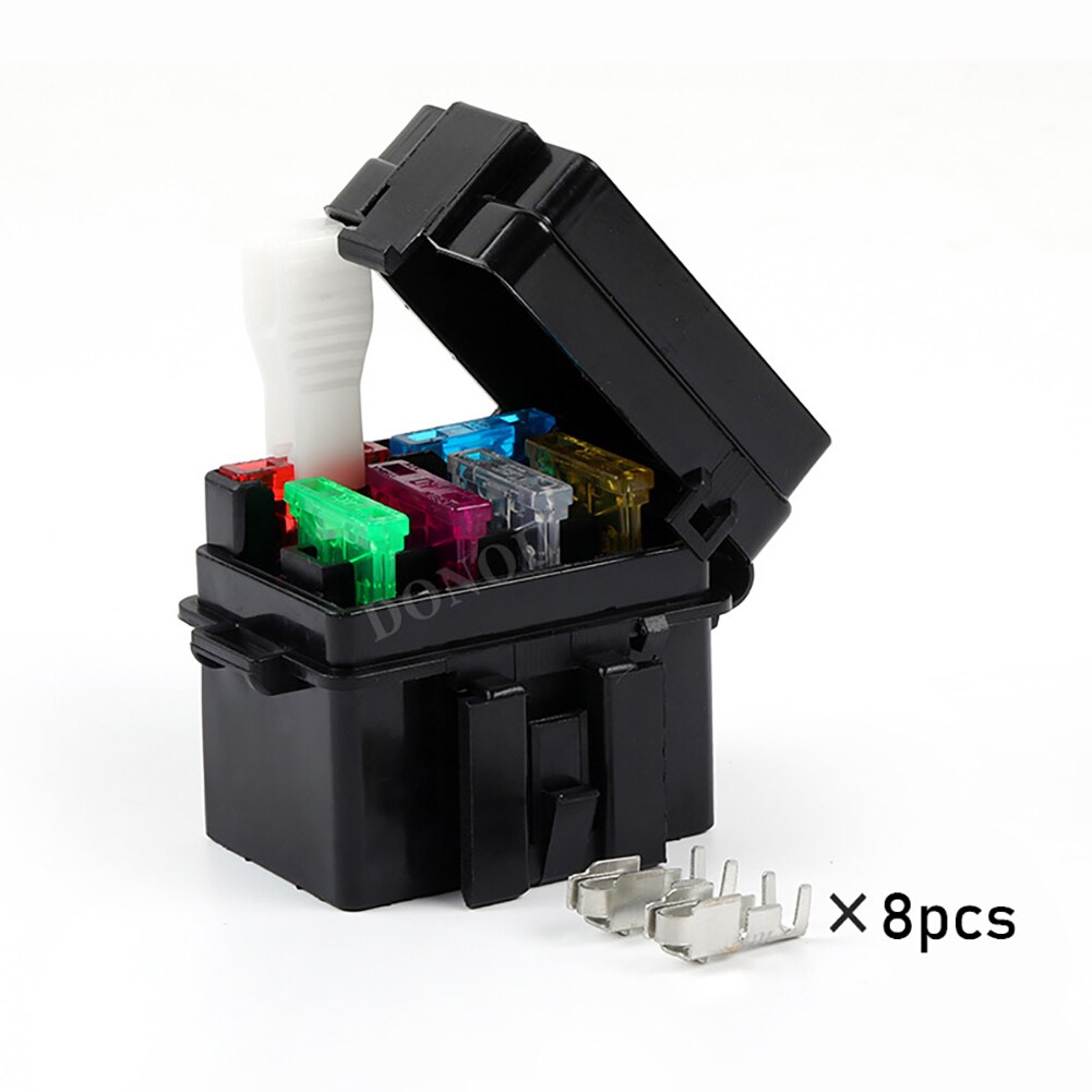 4 Way Car Insurance Medium Relay Fuse Box Assembly Circuit Controller Box with 8pcs Terminals 6pcs Fuses Automotive
