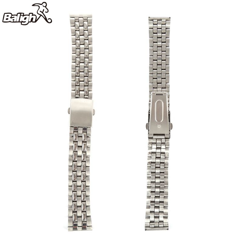 Stainless Steel Metal Strap Silver Watch Band Unisex Bracelet 18 20 22mm Watch Band Double Fold Deployment Clasp Watch Buckle