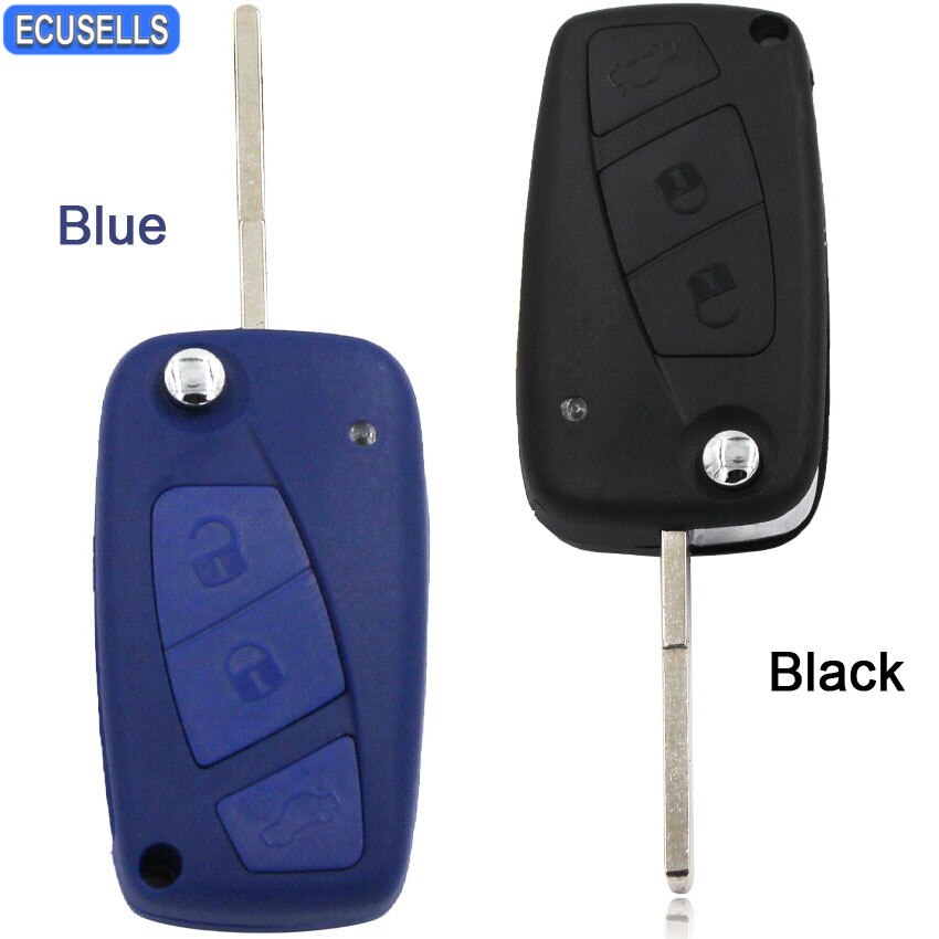 Boîtier de clé télécommande pliable à 3 boutons, lame non coupée, pour Fiat Punto Ducato Stilo Panda, couleur bleu/noir