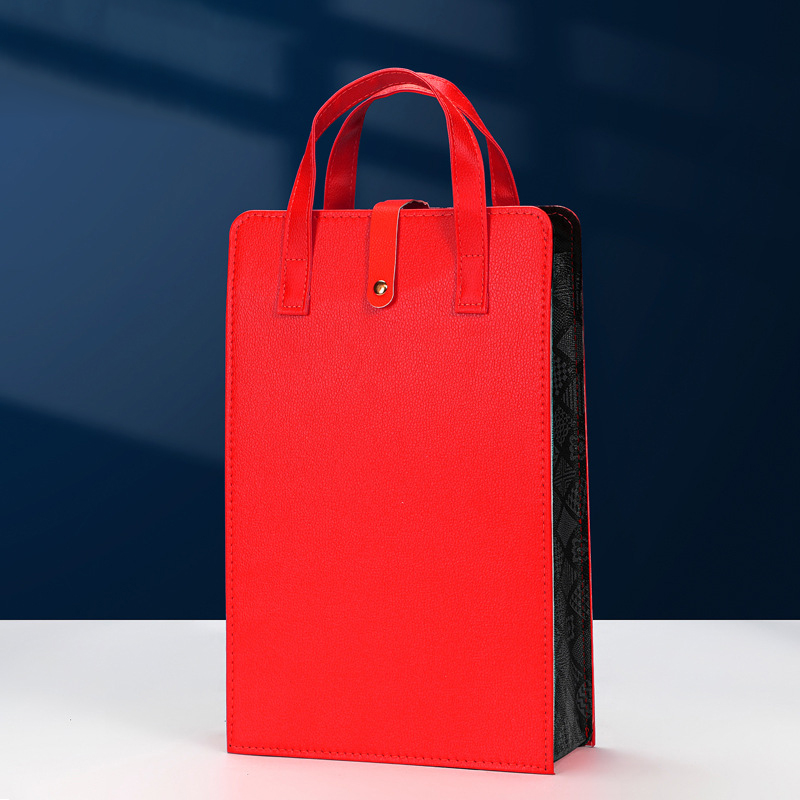 Vikbar läderväska för vinbärare, återanvändbara vinbärare, handväska, dubbel rödvinslåda med handtag, förpackningslådor för champagneflaskor: Rosa