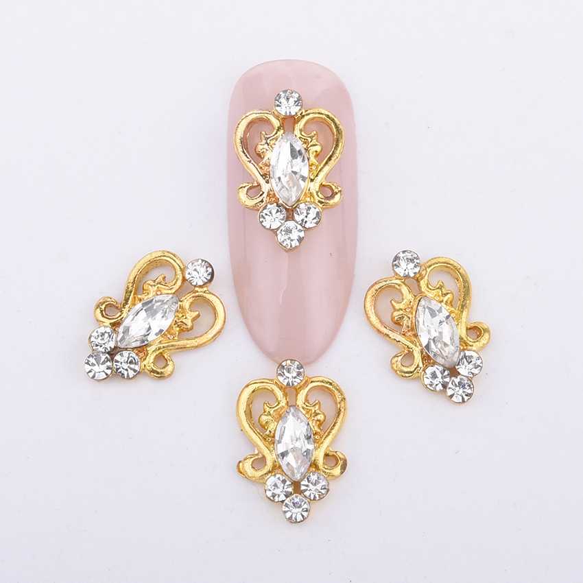 10 pcs alloy gold nagel decoratie charmes glitters rhinestones gems terug gebogen 3d nail art juwelen levert y995