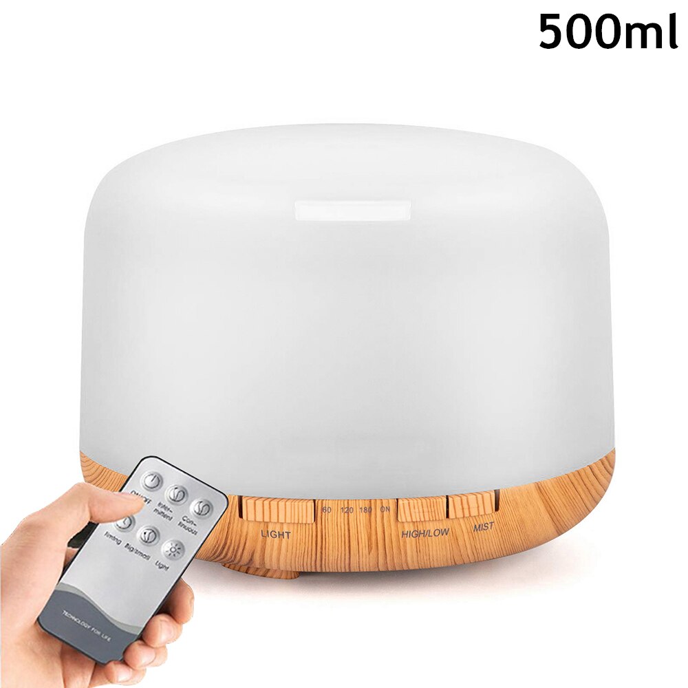 Etherische olie diffuser, 500ml Crack Ultrasone Home Fragrance Aromatherapie Diffuser, Cool Mist luchtbevochtiger met 7 kleuren led lichten, 4 timers, 2 mistmodus (zwarte houtnerf