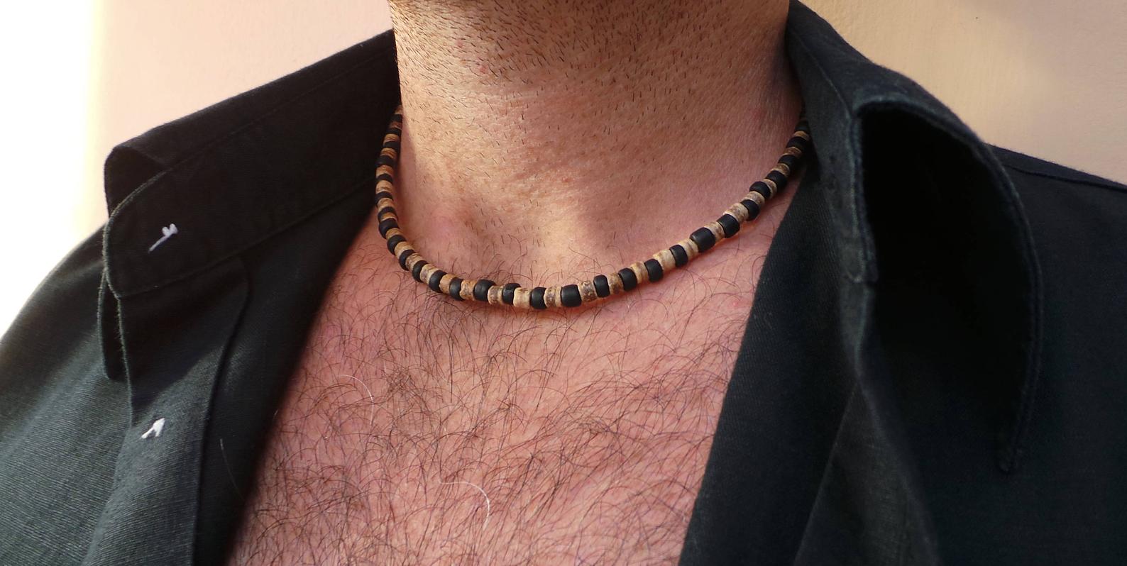 Collar de cuentas para hombre, collar africano, collar de surfista, collar para hombre: A7