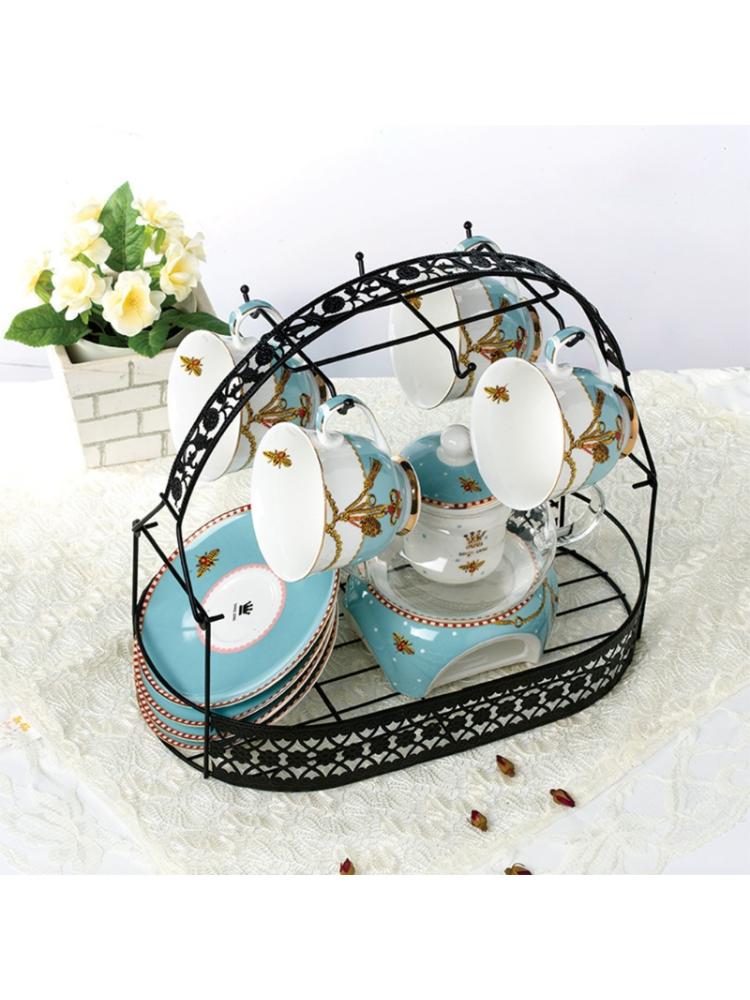 Basket Holder, Wrought Iron Coffee Mug Cup Holder Dishes Organizer Basket for Co