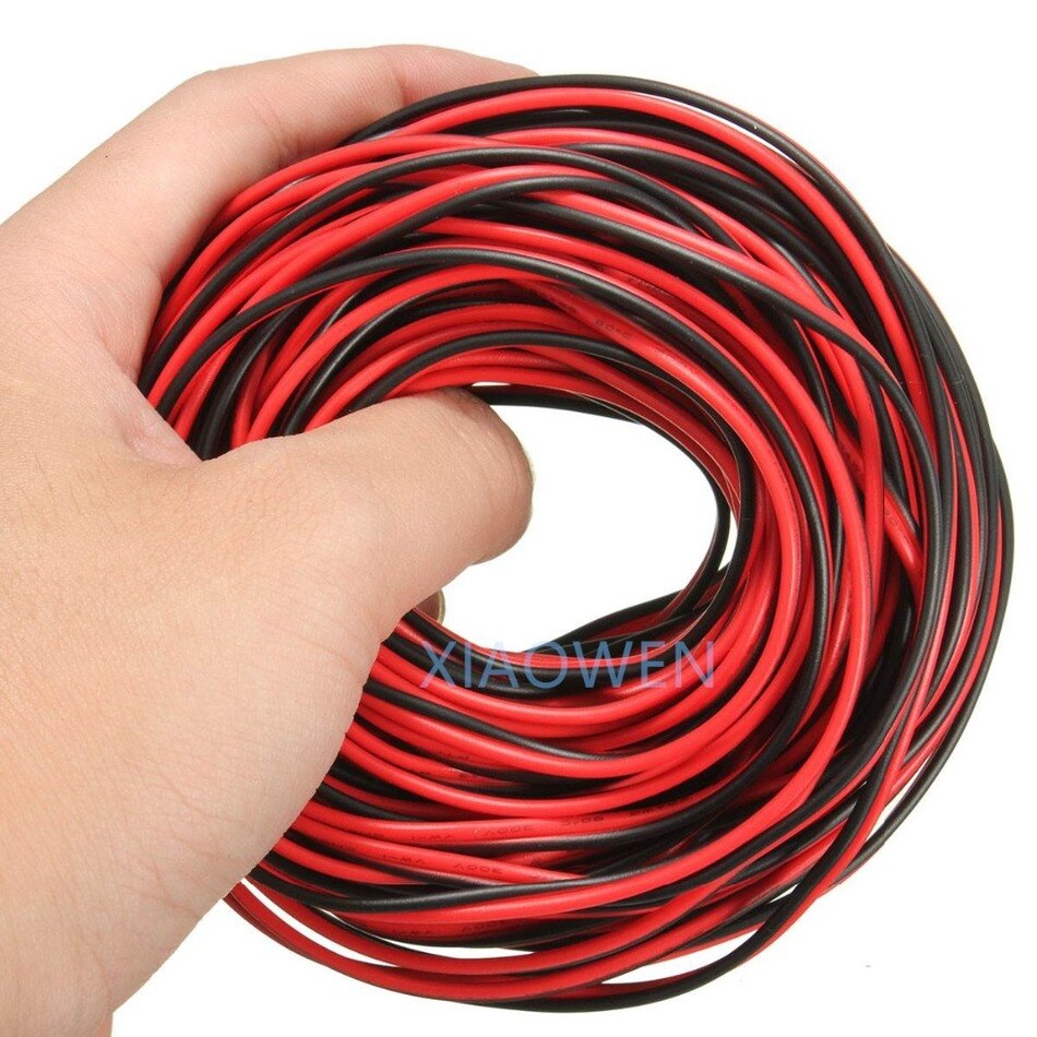 Cable de extensión eléctrico de 2 pines, Cable de 10m, 20m, 50m, 100m, 22AWG, rojo y negro, 2 cables de cobre estañado trenzado para alimentación de tira LED