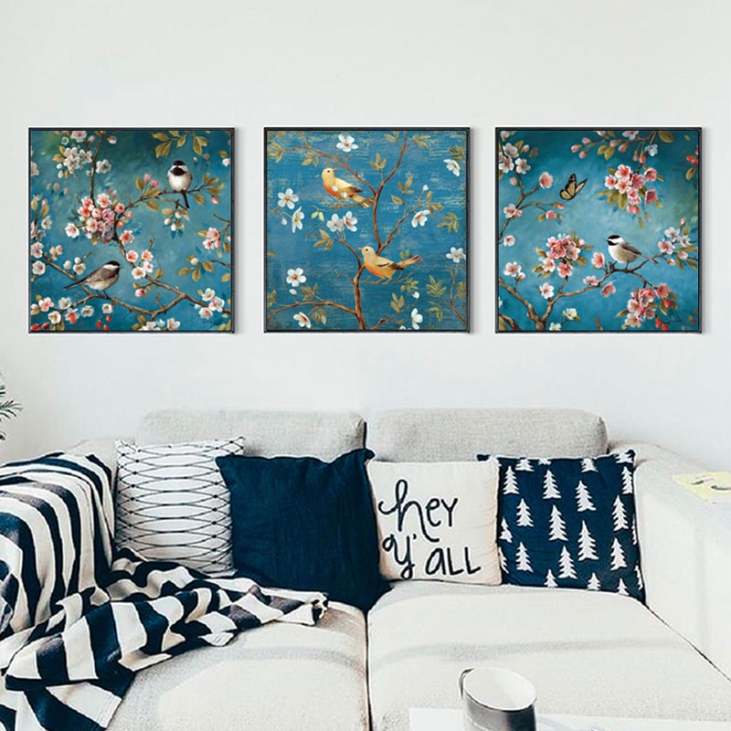 Needlework,DIY cross-stitch,Full embroidery kit,Plum Flower Lucky Bird print pattern cross stitch wall home decor