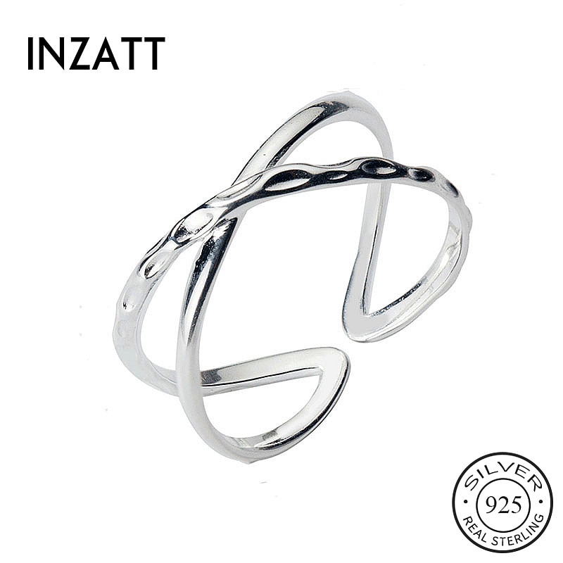 Inzatt Echt 925 Sterling Zilveren Kruis Verstelbare Ring Voor Mode Vrouwen Party Minimalistische Fijne Sieraden Leuke Accessoires