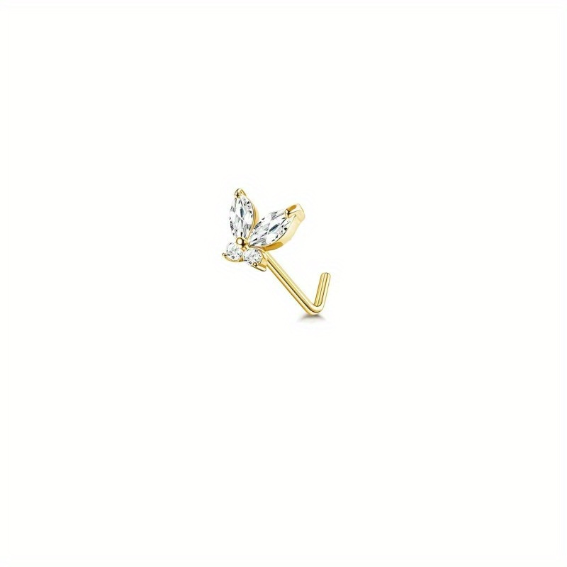 Drperfect 1pc 22g næsestikker l-formede næseringe til kvinder opal cz hjerte sommerfugl næsepiercing smykker: Rhodineret