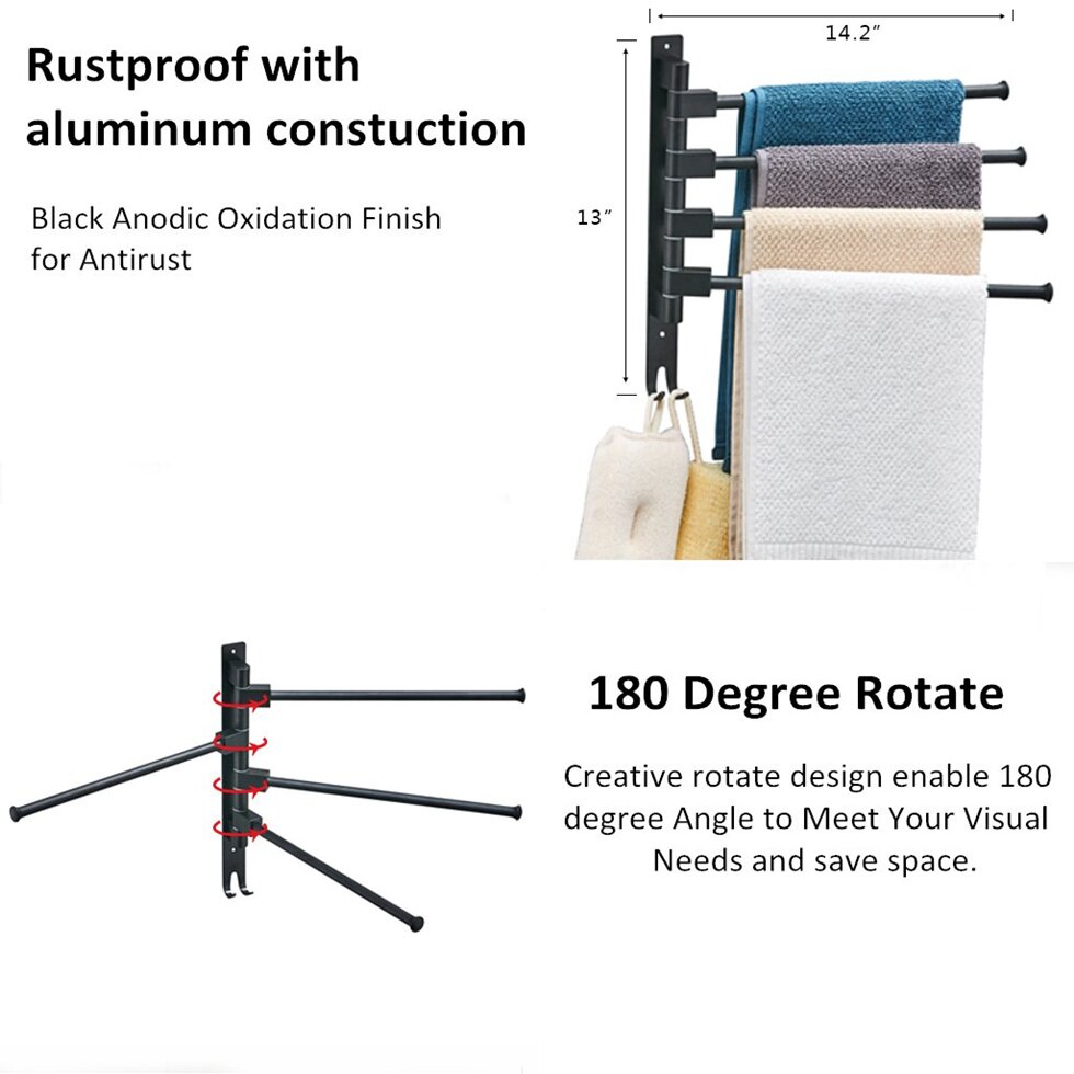 Aluminum Swing Out Towel Bar 2 3 4-Bar Self Adhesive Folding Arm Swivel Hanger Bathroom Storage Organizer Space Saving