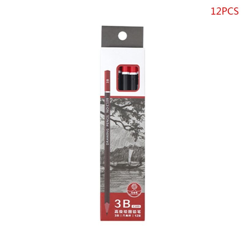 Lápiz de grafito para escritura de bocetos, 12 unidades/caja, 2H HB 2B 3B 3H 4B 5B 6B 8B 10B, suministros escolares de oficina: 3B