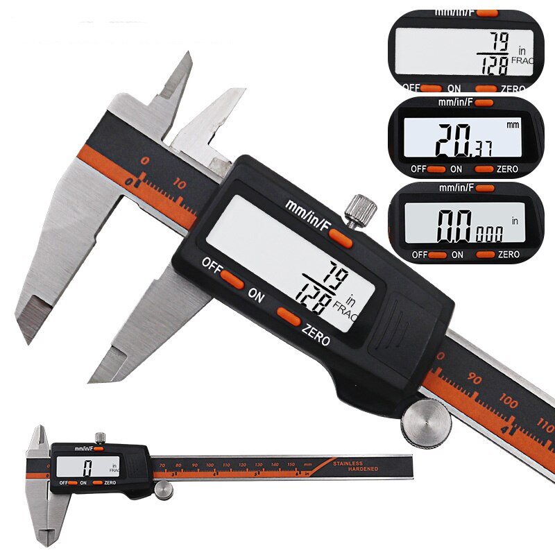 Stainless Steel Digital Display Caliper 150mm Fraction / MM / Inch High Precision Stainless Steel LCD Vernier Caliper: Caliper Black