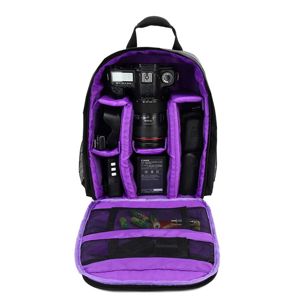 Outdoor Small DSLR Camera Bag Camera Video Backpack Water-resistant Multi-functional Breathable Camera Bags with tripod: Purple