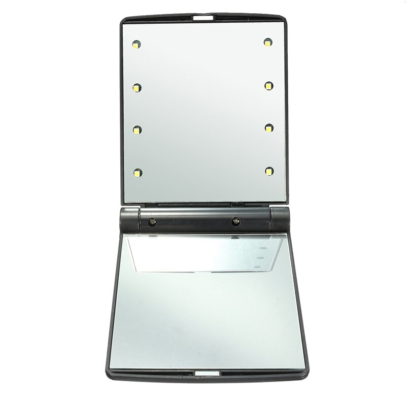 Portable 8 LED Lights Makeup Mirrors Double-Sided Cosmetic Mirror Folding Compact Pocket Mirror With Lamps Women Beauty Tool: black
