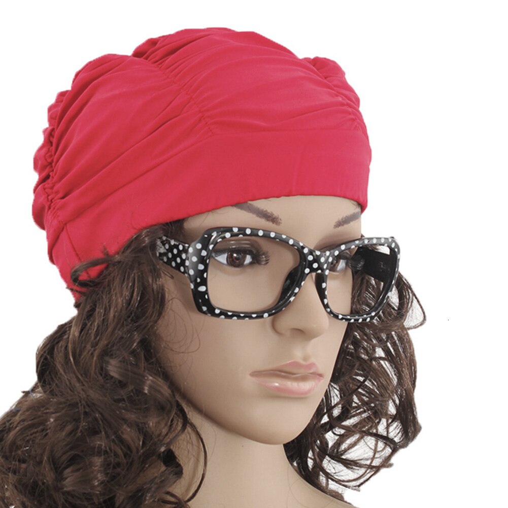 Pleated Cloth Cap Unisex Swimming Cap Soft Drape Elastic For Dreadlocks Long Hair Swim Caps Hat Women Sporty Adult Bathing Caps:  C0874-RE