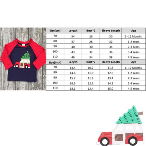 Autumn Kids Boys Christmas Elements Long Sleeve Patchwork T -Shirt Tree & Car Cotton Casual Red Tops Clothes