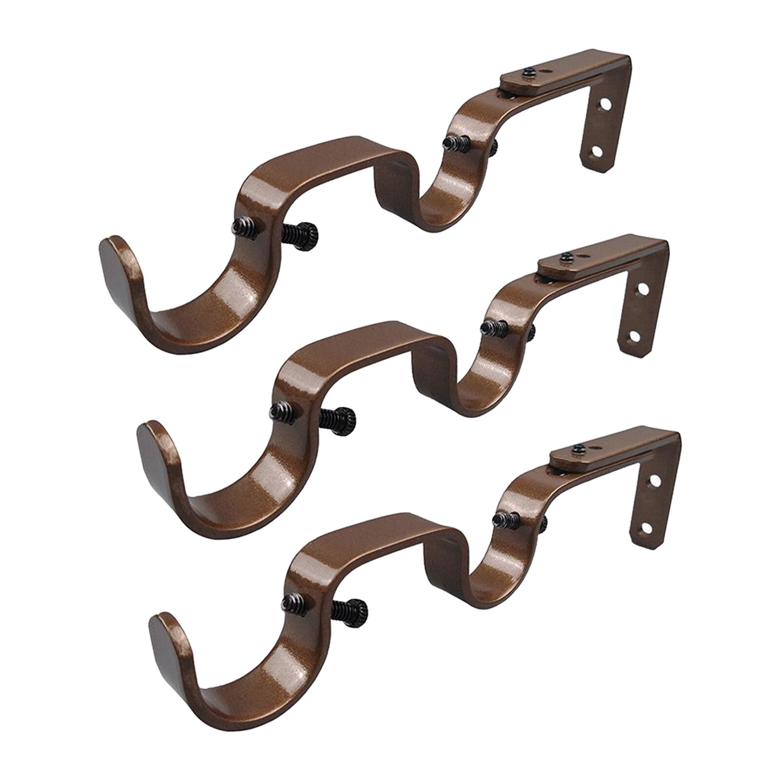 3PC Single Curtain Rod Holders Bracket Into Window Frame Curtain Rod: Brown