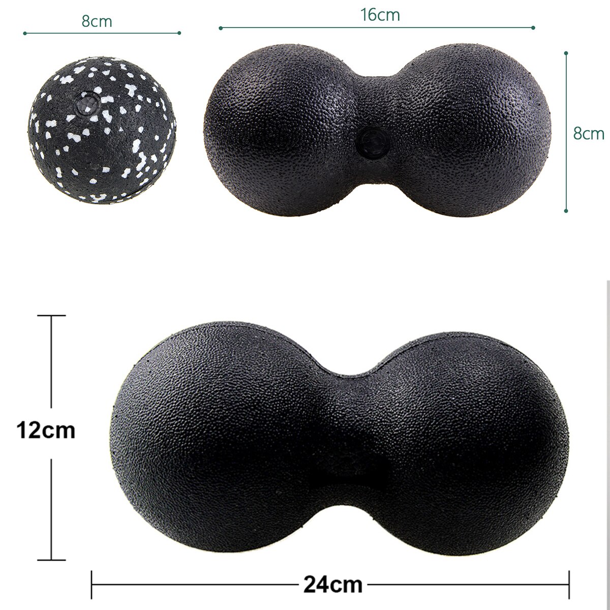 EPP Fitness Peanut Massage Ball Set Lacrosse ball for Shoulder Back Legs Rehabilitation Therapy Training: BlackSet