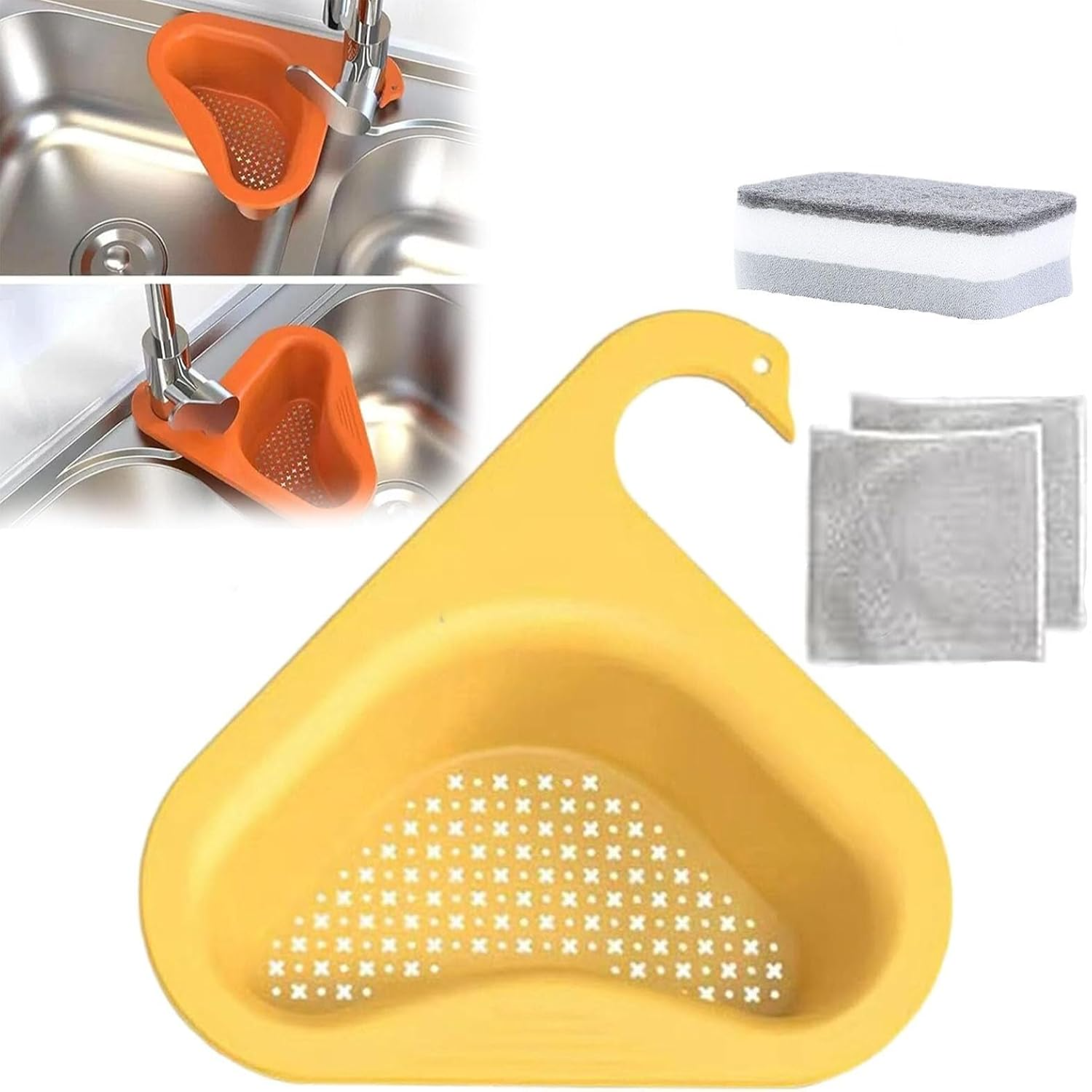 itchen Sink Drain Basket, Hanging Faucet Filter Basket, Convenient Multifunctional Kitchen Sink Basket: Yellow