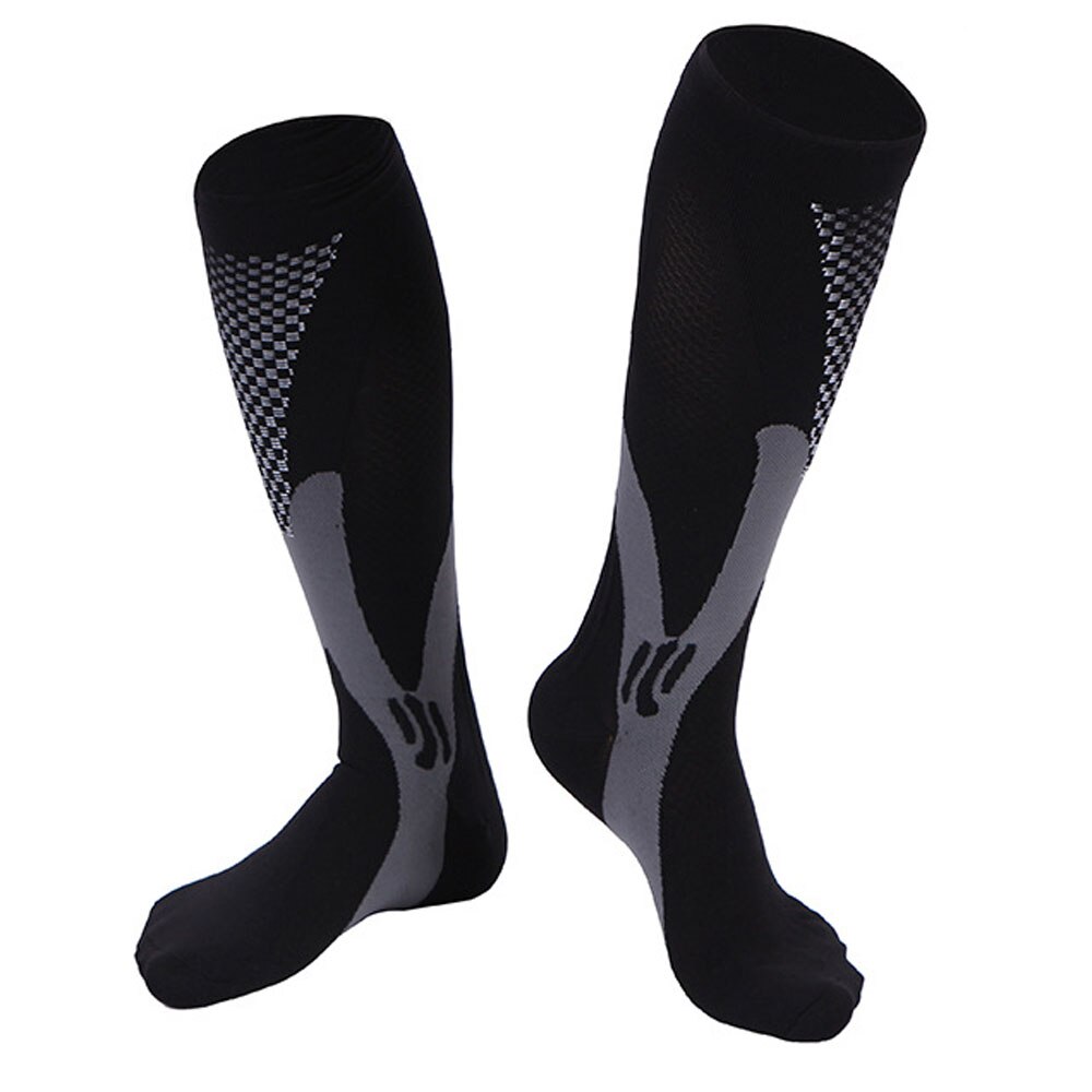 Stretch Compressione Calzini E Calzettoni Gamba di Sostegno Anti Fatica Pain Relief Sport Corsa E Jogging Da Ginnastica Squadra di Calcio Calza Altezza ginocchio Delle Donne Degli Uomini: Black / XXL