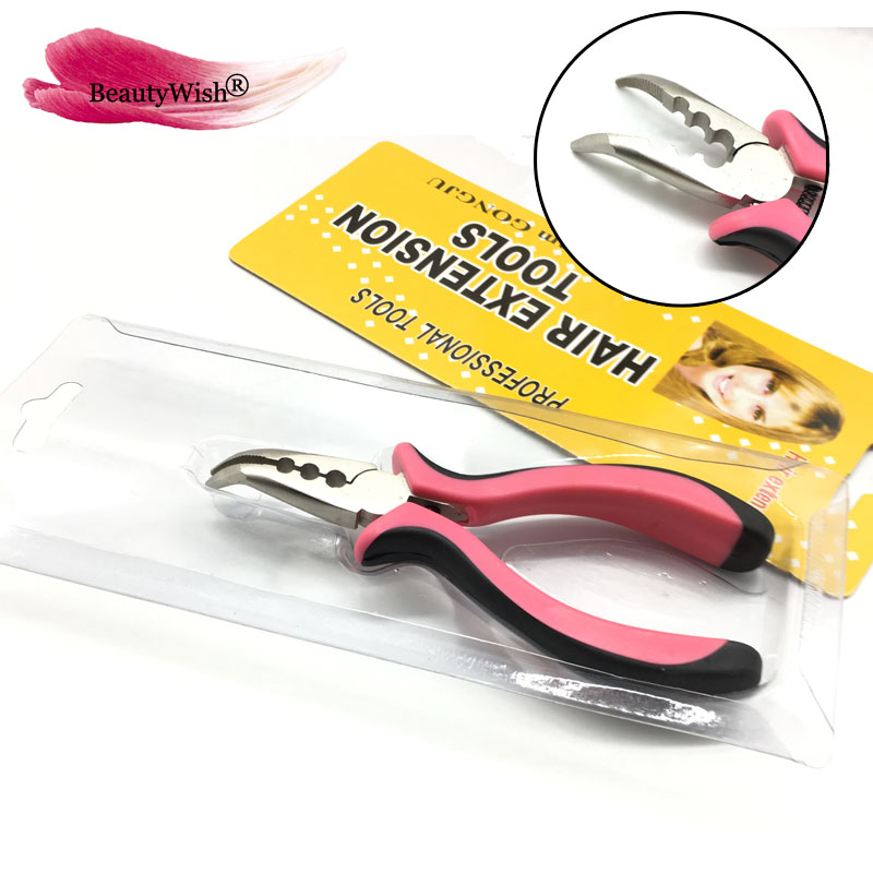 1 aguja de gancho con 1 alicate de pelo curvo, mango rojo o rosa y negro, alicate curvo con tres agujeros