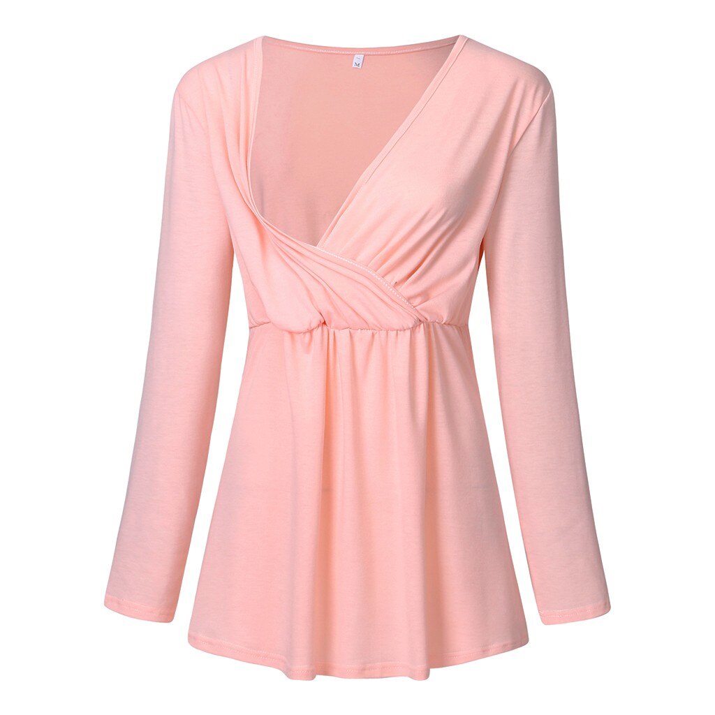 Women's Maternity Long Sleeve Button Multifunctional V-Neck Solid Top Breastfeeding Top одежда для кормления