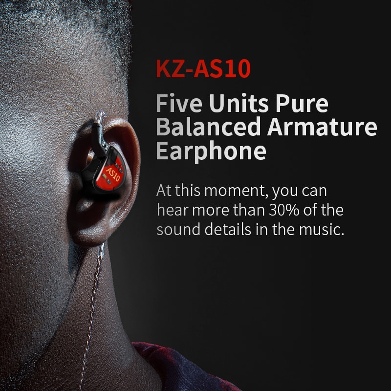 KZ AS10 5BA cuffie con cancellazione del rumore Sport bilanciato armatura Driver in ear Monitor auricolare per telefoni HIFI Bass Music auricolari