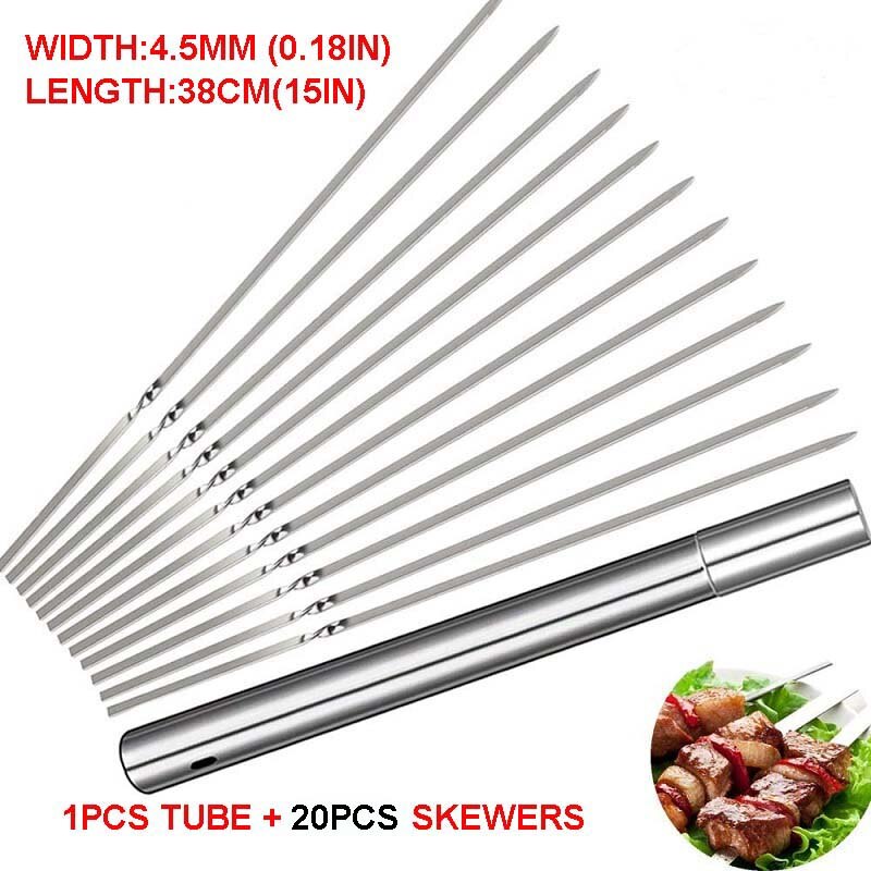 40CM plat Barbecue brochette inox Barbecue brochettes avec Tube réutilisable aiguille bâton pour Barbecue griller Barbecue accessoires