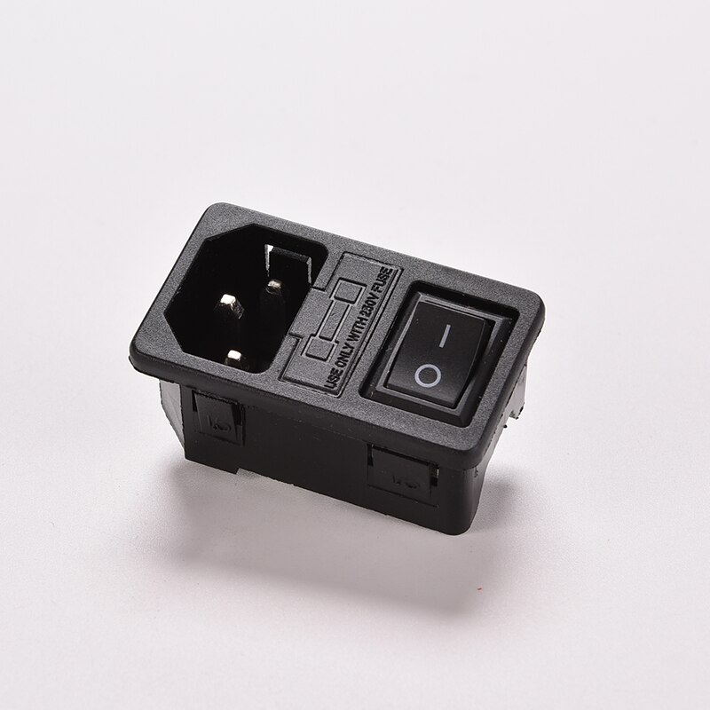 1pcs Black 10A 250V IEC320 C14 3 Pin Fused Power Socket Connector with Rocker Switch