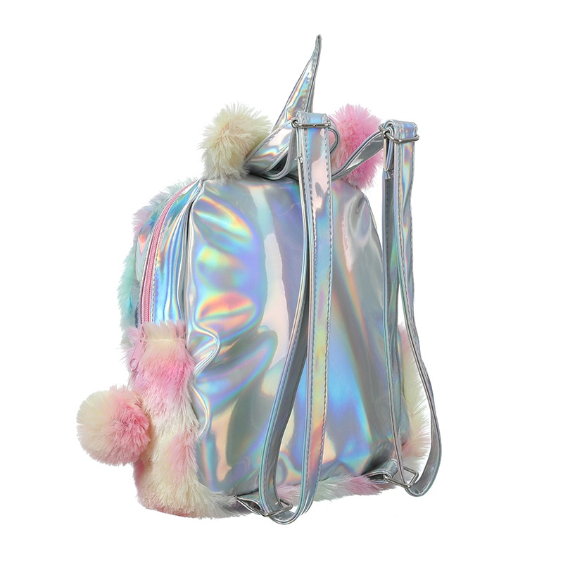 3D Cartoon kids bag holographic pink backpack for children Plush school bags pu backpack for girls mochila escolar