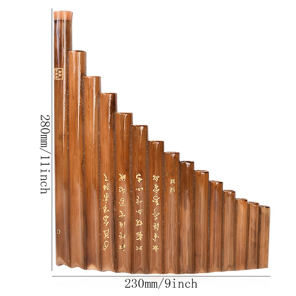 15 Pipes Natural Bamboo Wind Instrument G Key Panpipe Chinese Traditional Woodwind Instrument with Cleaning Bar with Storage Bag