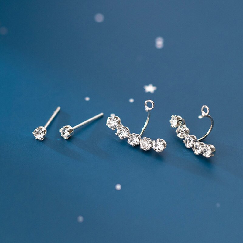 Inzatt Real 925 Sterling Zilver Een Rij Van Zirkoon Stud Oorbellen Voor Mode Vrouwen Verjaardagsfeestje Leuke Fijne Sieraden Accessoires