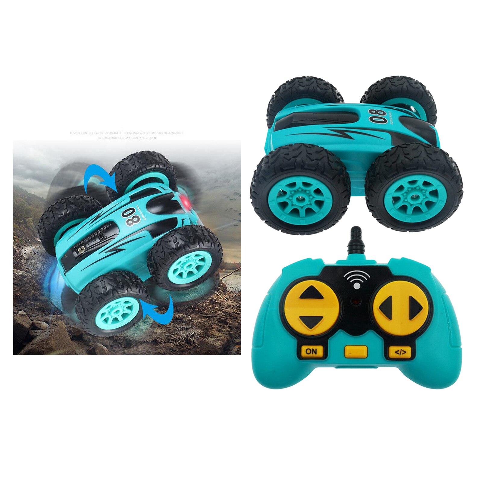 Rc Auto 2.4G 4CH Stunt Dubbelzijdig Bounce Stunt Auto Rock Crawler Roll Auto 360 Graden Flip Kids speelgoed: Blauw